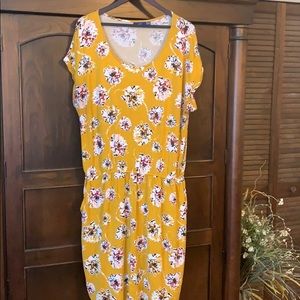 Mustard floral drop waist dress